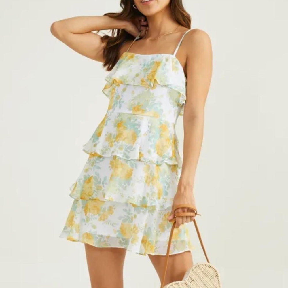 Altar'd State Yellow and Green Floral Mini Dress